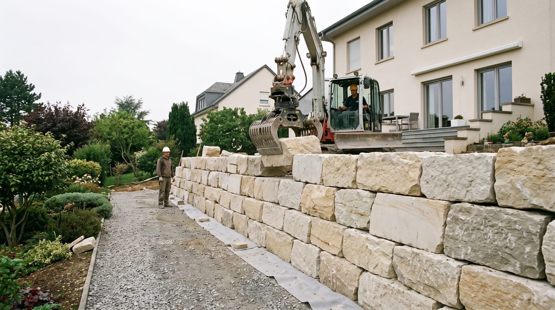 Talus en enrochement de blocs de grès appareillés au Luxembourg
