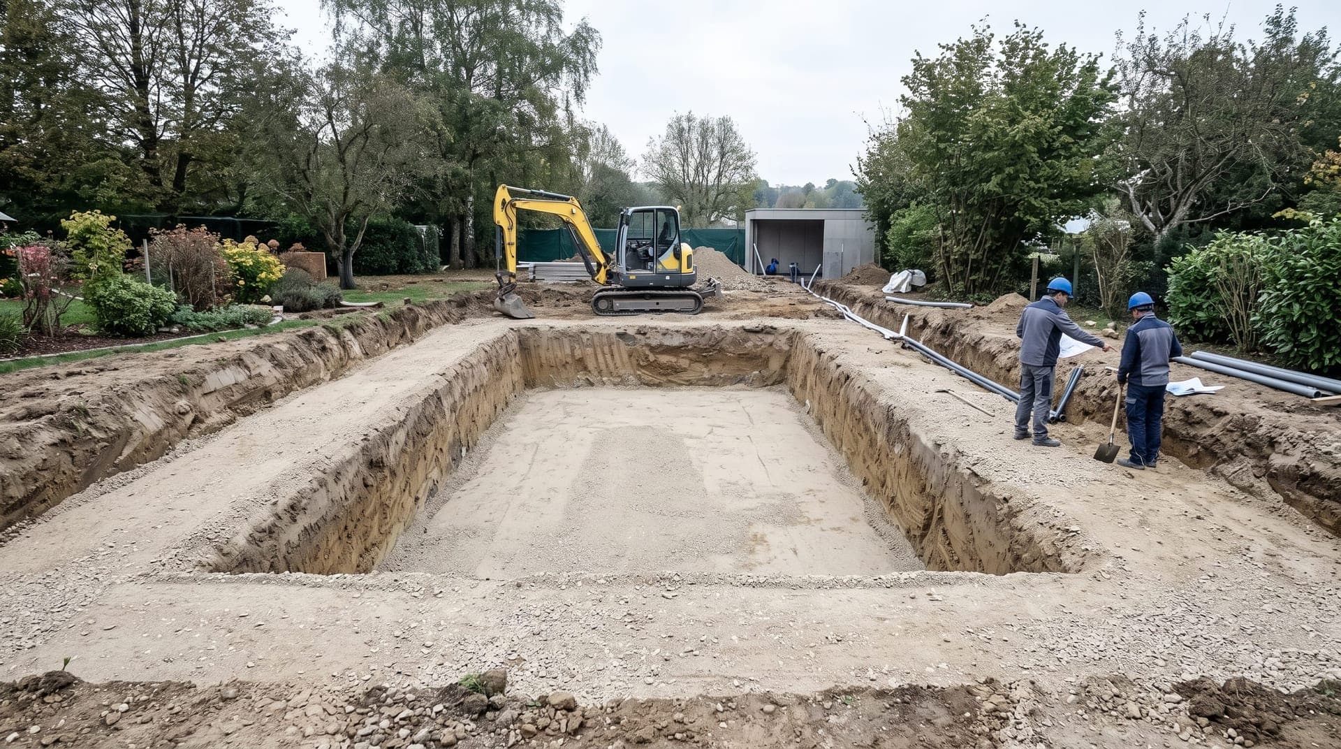 Fouille de piscine avec fond dressé et surlargeur de coffrage